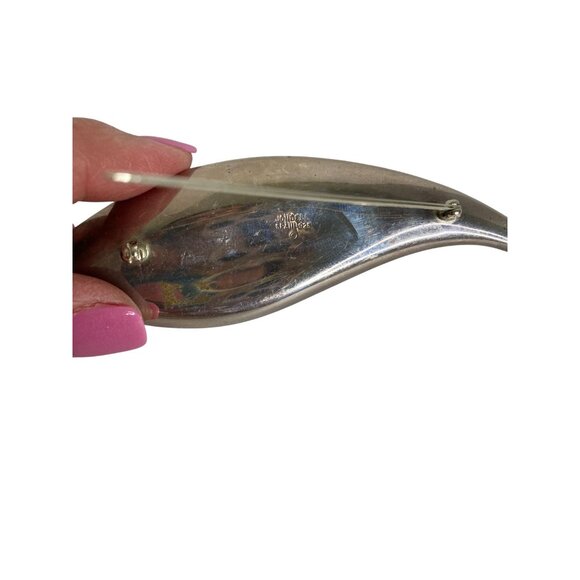 Vintage Jondell Spain signed Sterling Silver Elegant Curved Leaf Brooch Pin - Picture 4 of 7
